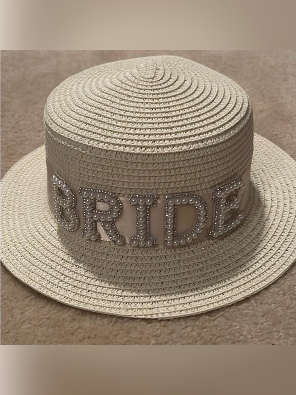 Bride Embellished Straw Hat - Pearl Accent